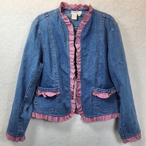 Vintage Jean Womens Medium Pink Suede Leather Ruffle Trim Coquette Feminine Y2K